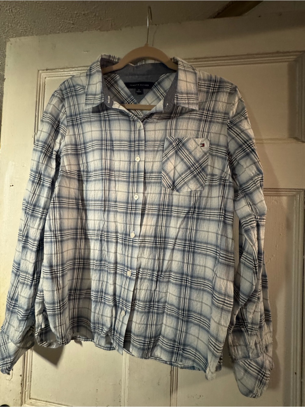 Tommy Hilfiger White and Blue Plaid Button-Up Shirt